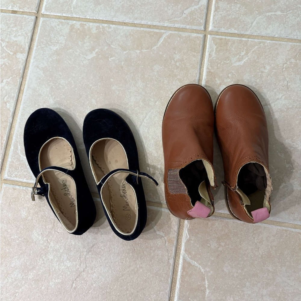 Mini Boden Brown Leather Boots and Navy Velvet Flats